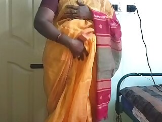 desi  indian piping hot tamil telugu kannada malayalam hindi cheating wed vanitha wearing orange colour saree  in the same manner big boobs and shaved pussy campaign hard boobs campaign nip rubbing pussy masturbation